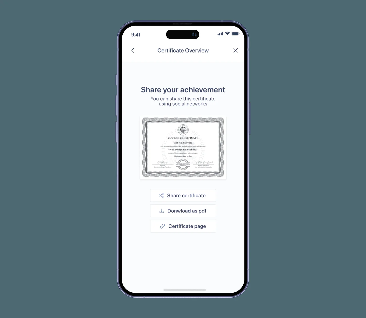 The certificate overview.
