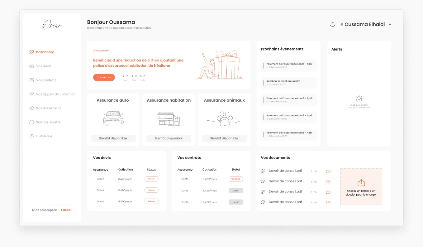 The customer dashboard.